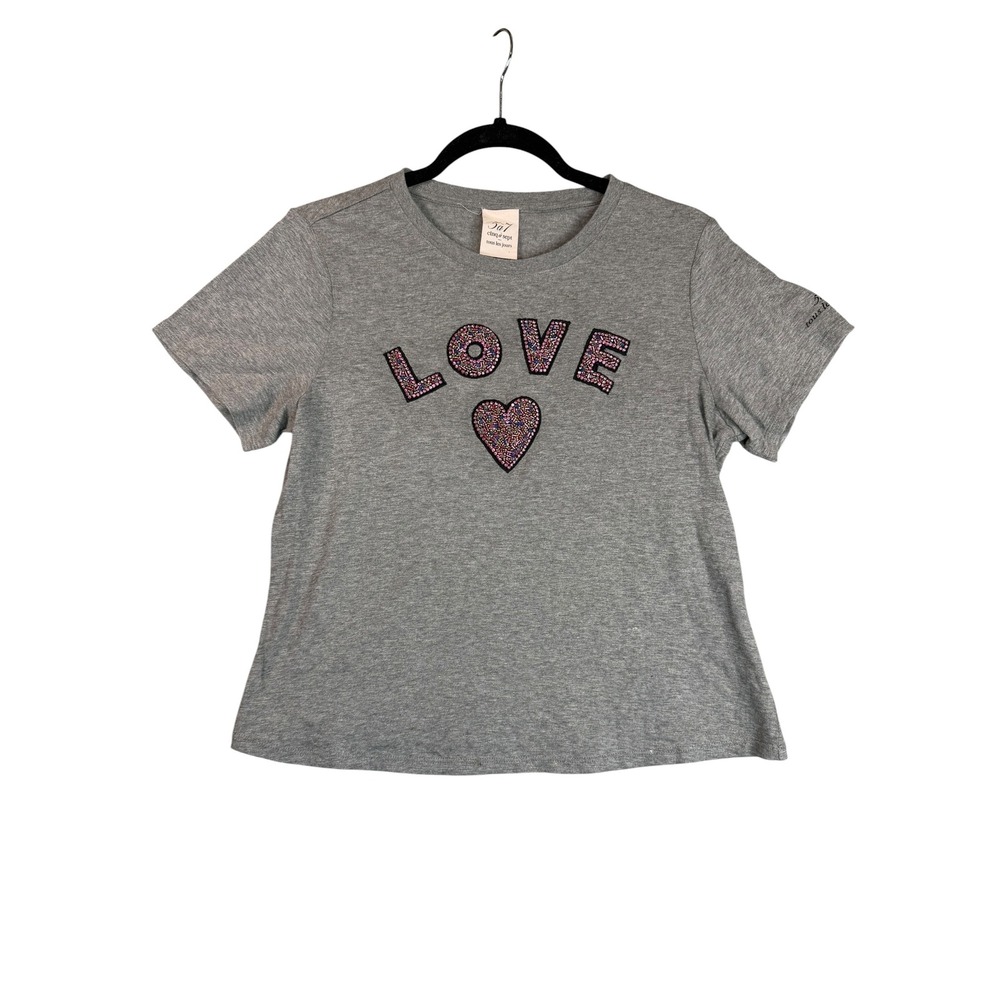 Cinq a Sept Tous Les Jours Grey LOVE Heart Embellished Graphic T-Shirt Womens